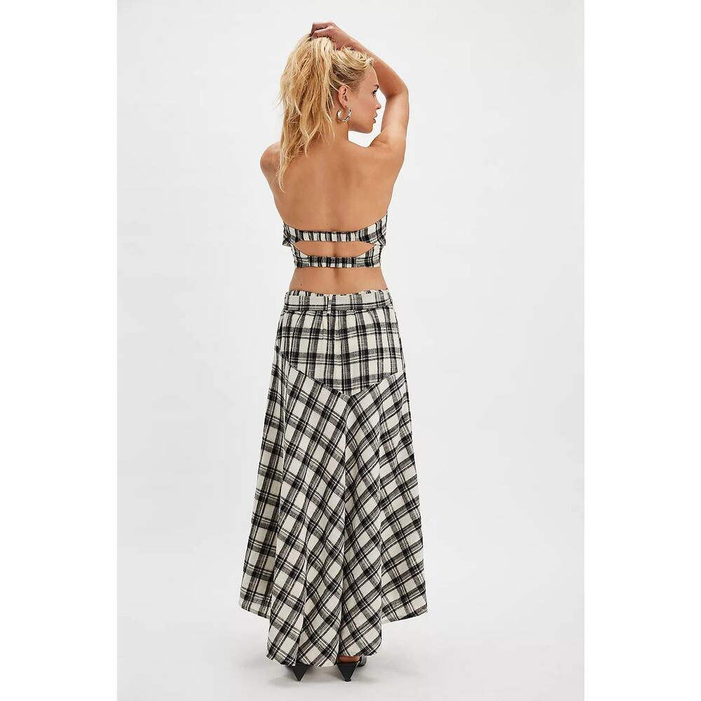 New FREE PEOPLE After You Set MAXI SKIRT + TOP $168 MEDIUM Black & White Plaid - Picture 2 of 5